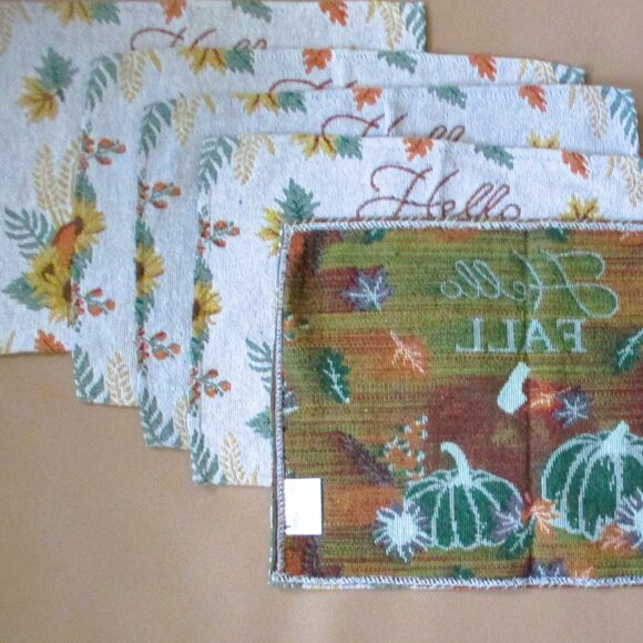 Hello Fall Cotton Polyester Pumpkin Sunflower Placemats Set Of 5  BDB - Picture 2 of 3